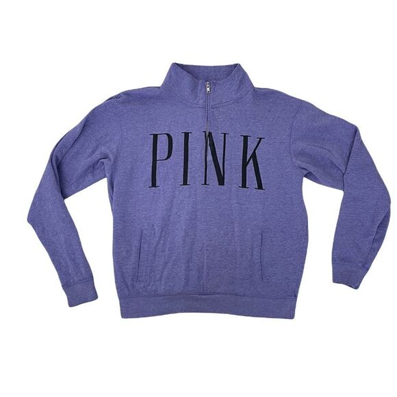 PINK VICTORIAS SECRET purple crew neck zip up size small F179 - Picture 1 of 13
